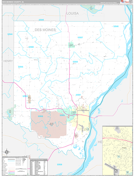 Des Moines County, IA Wall Map